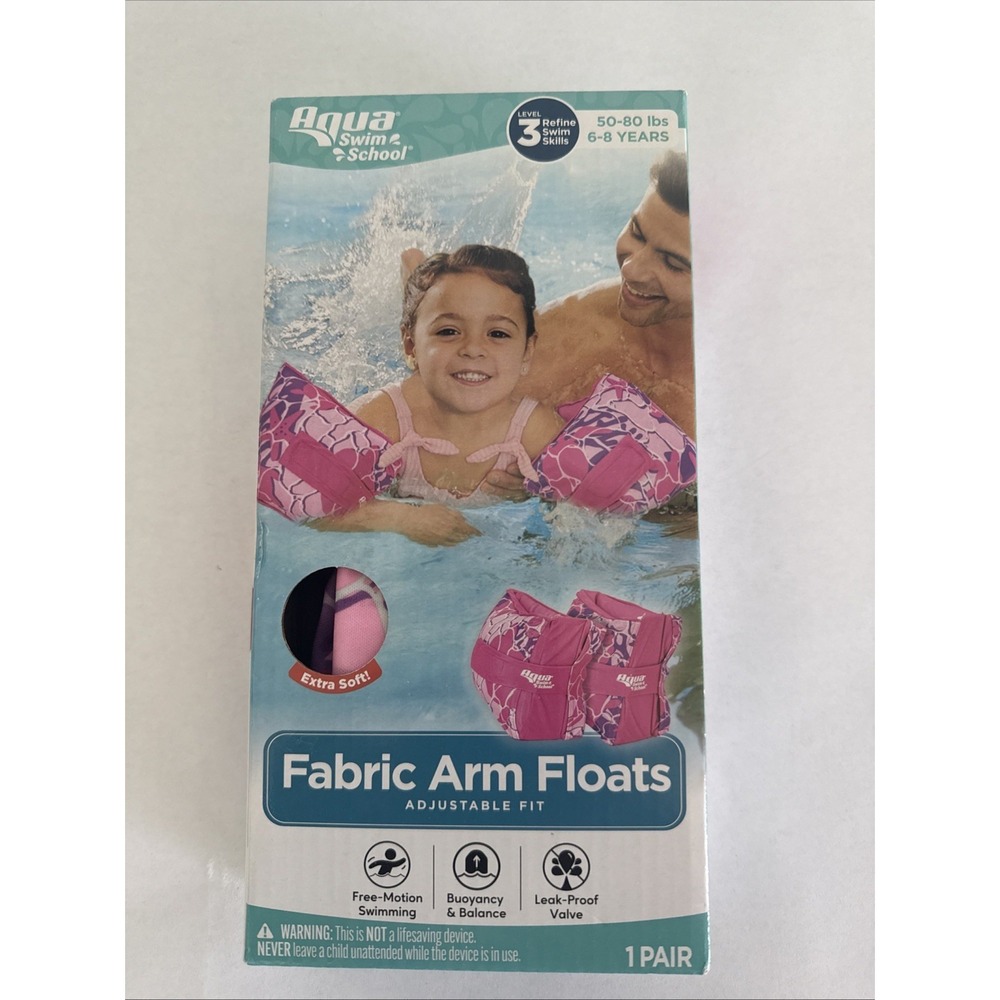 AQUA SWIM SCHOOL Childs‎ Inflatable Fabric Arm Floats 50-80 lbs / 6-8 Years
